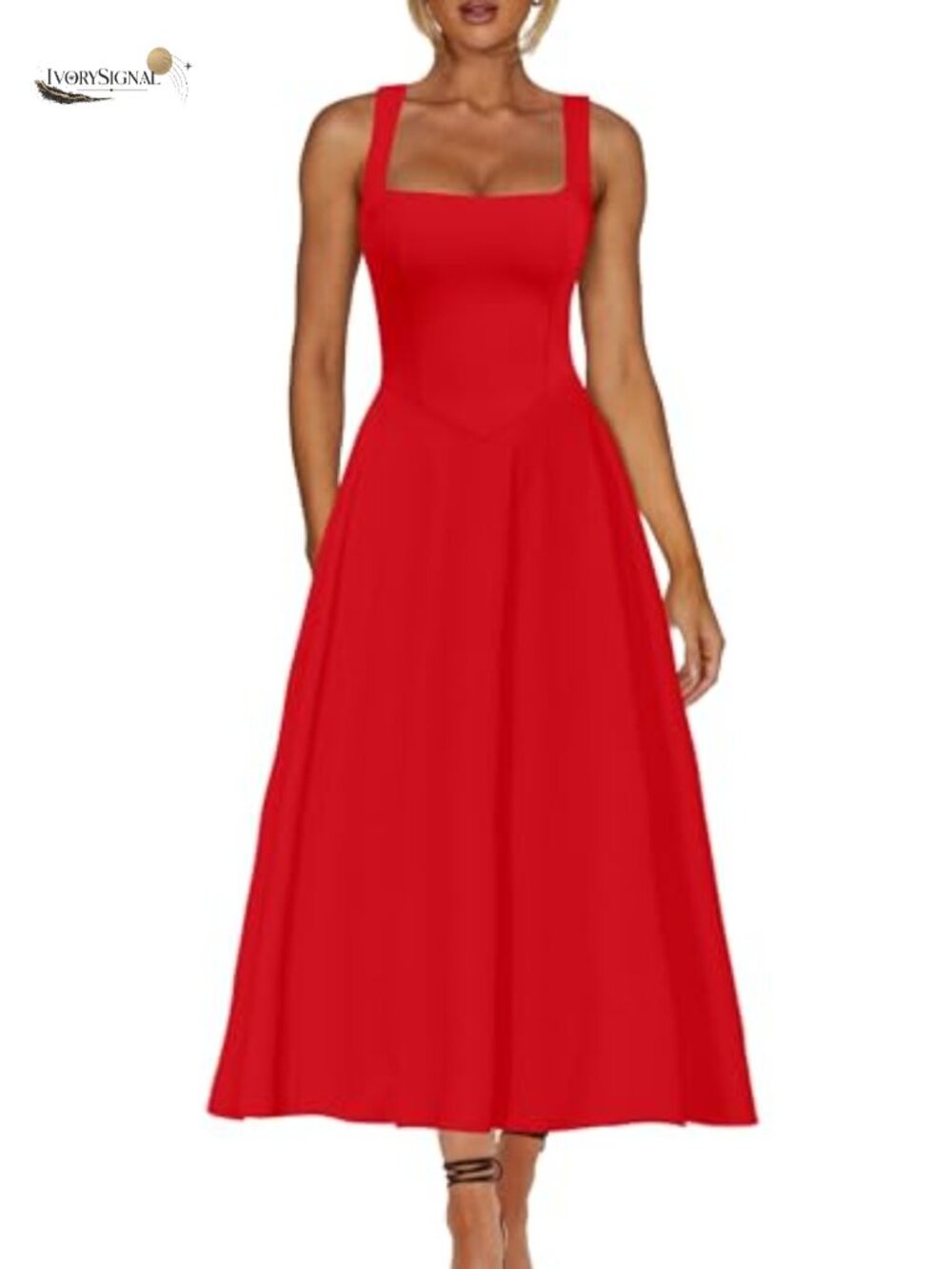 Women's A Line Flowy Ruffle Maxi Dress Square Neck Sleeveless Backless Formal